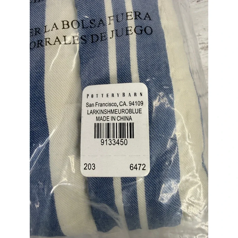Pottery Barn Foundations Larkin Stripe Euro Sham Blue White Set of 4 26x26 NEW